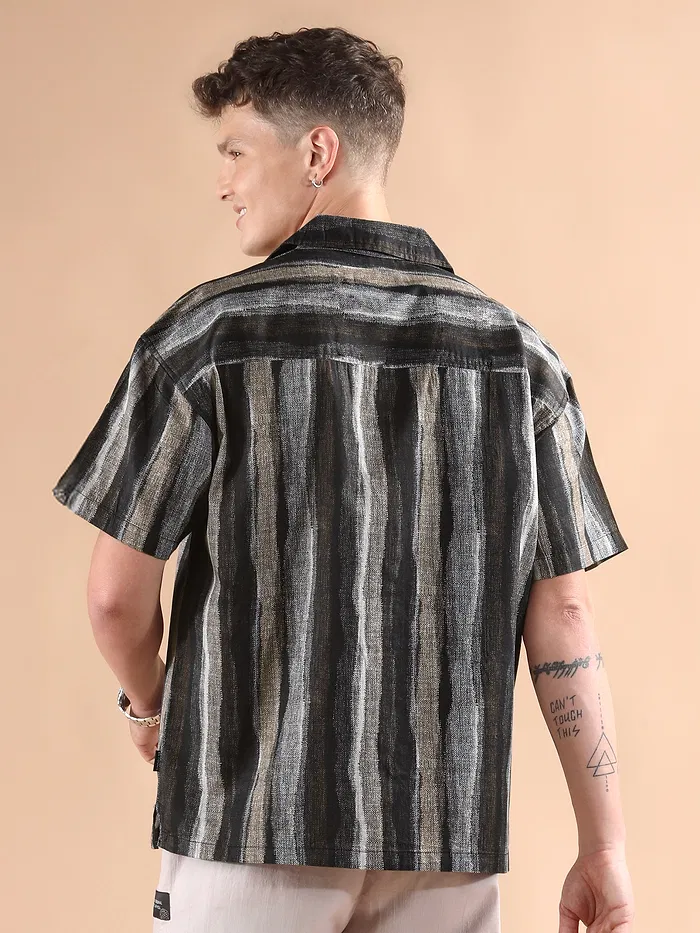 Brown and Black Printed Cuban Shirt